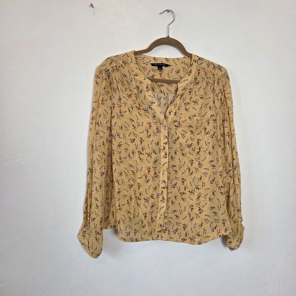 Zac & Rachel Butter Yellow Floral Blouse Top Peasant Cottagecore  Modest Large - Picture 5 of 9